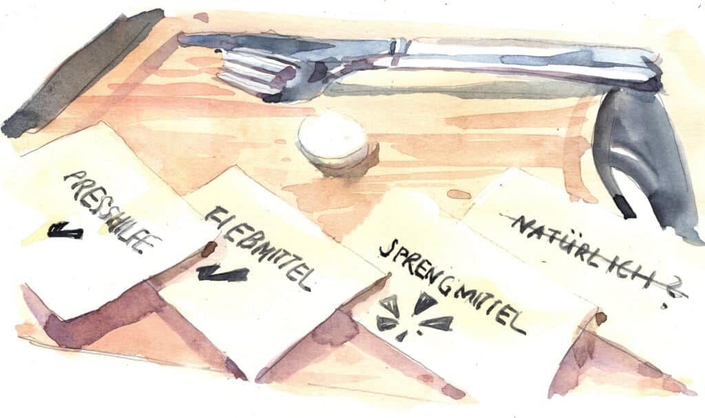 Zettel mit Zusatzstoffen
